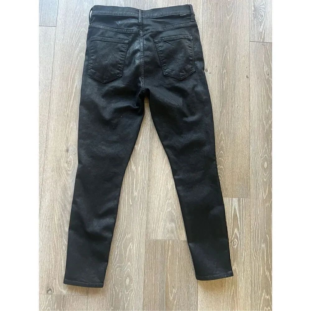 Mother Jeans - The Swooner Ankle Skinny Jeans - Black Wet Paint Coated Size 31